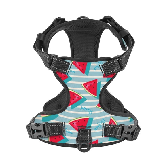 No Pull Dog Harness For Small Dogs Easy Walk Dog Vest Adjustable Collars Harnesses & Leashes Set Breathable Oxford Outdoor Walking Safety Reflective Strip Summer Watermelon Slice Blue White Striped