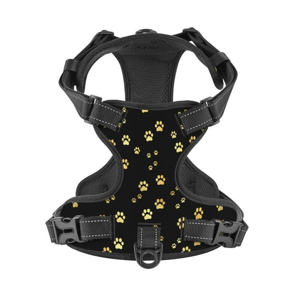 No Pull Dog Harness For Small Dogs Easy Walk Dog Vest Adjustable Collars Harnesses & Leashes Set Breathable Oxford Outdoor Walking Safety Reflective Strip Gold Paw Print