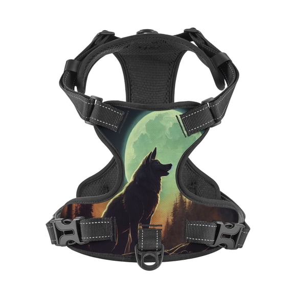 No Pull Dog Harness For Small Dogs Easy Walk Dog Vest Adjustable Collars Harnesses & Leashes Set Breathable Oxford Outdoor Walking Safety Reflective Strip The Wolf Under The Moon