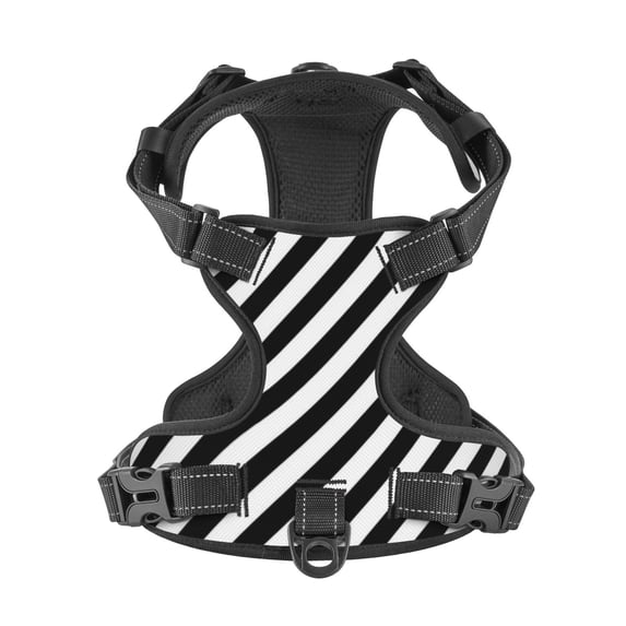 No Pull Dog Harness For X-Large Dogs Easy Walk Dog Vest Adjustable Collars Harnesses & Leashes Set Breathable Oxford Outdoor Walking Safety Reflective Strip Black White Diagonal Stripes Prints
