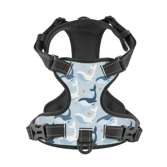 No Pull Dog Harness For X-Large Dogs Easy Walk Dog Vest Adjustable Collars Harnesses & Leashes Set Breathable Oxford Outdoor Walking Safety Reflective Strip Whales Marine Theme
