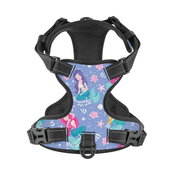 No Pull Dog Harness For X-Large Dogs Easy Walk Dog Vest Adjustable Collars Harnesses & Leashes Set Breathable Oxford Outdoor Walking Safety Reflective Strip Kids Girls Mermaid