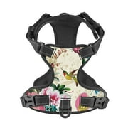 No Pull Dog Harness For X-Large Dogs Easy Walk Dog Vest Adjustable Collars Harnesses & Leashes Set Breathable Oxford Outdoor Walking Safety Reflective Strip Bird Butterfly Rose Beige