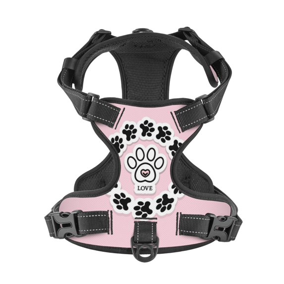 No Pull Dog Harness For X-Large Dogs Easy Walk Dog Vest Adjustable Collars Harnesses & Leashes Set Breathable Oxford Outdoor Walking Safety Reflective Strip Wreath & Doggy Footstep
