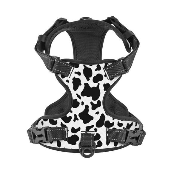 No Pull Dog Harness For X-Large Dogs Easy Walk Dog Vest Adjustable Collars Harnesses & Leashes Set Breathable Oxford Outdoor Walking Safety Reflective Strip Cow Pattern