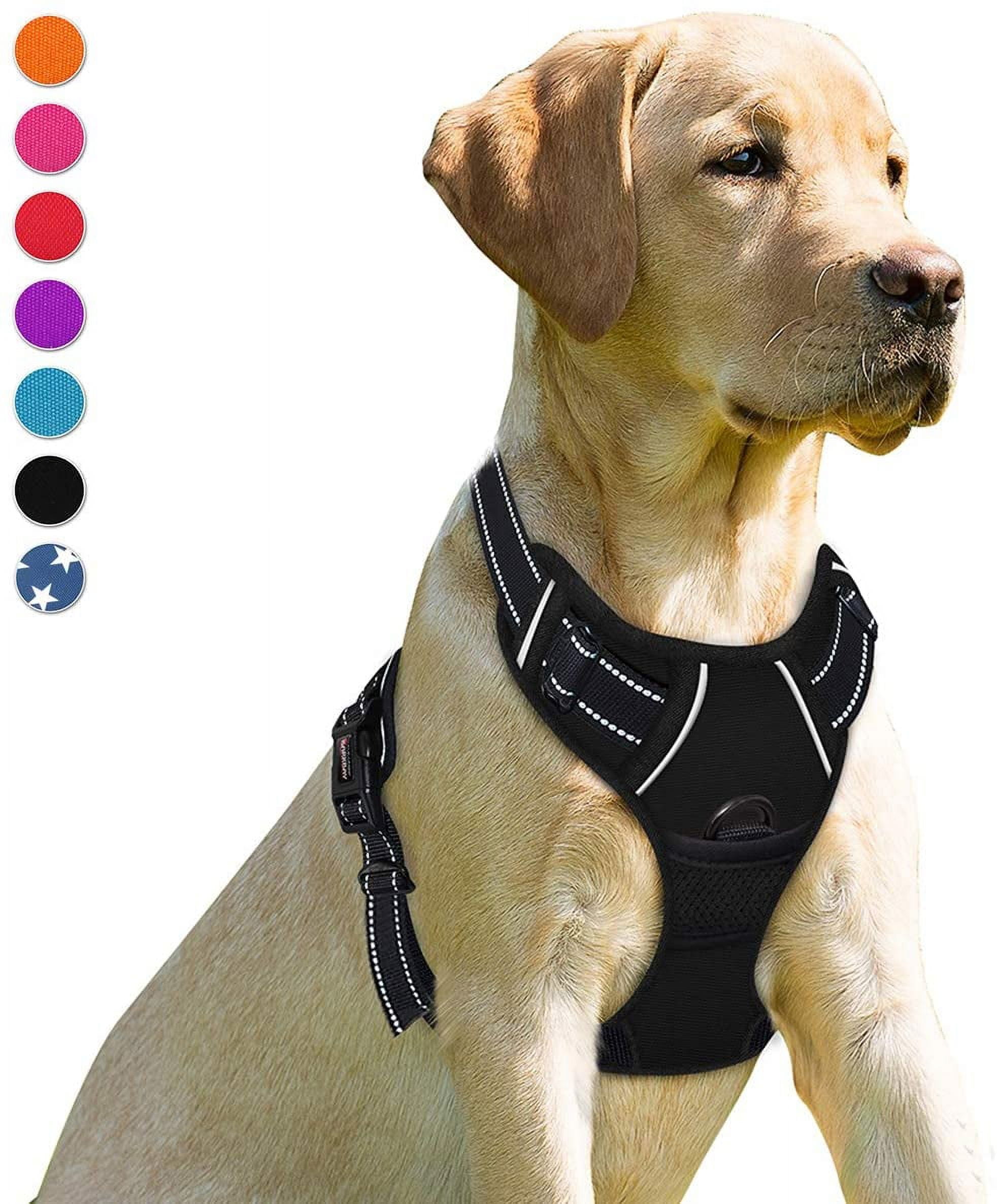 No Pull Dog Harness Front Clip Heavy Duty Reflective Easy Control Handle for Large Dog Walking(Black,L)