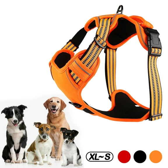 No Pull Dog Harness Front Clip Heavy Duty Reflective Easy Control Handle for Large Dog Walking(Orange,L)
