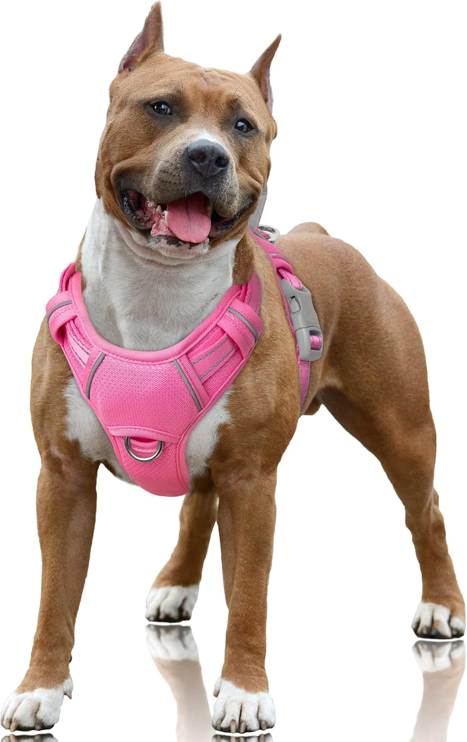 No Pull Dog Harness Large Reflective Dog Harness with Front Clip and Easy Control Handle for Walking Training Running with ID tag Pocket(Pink,L)