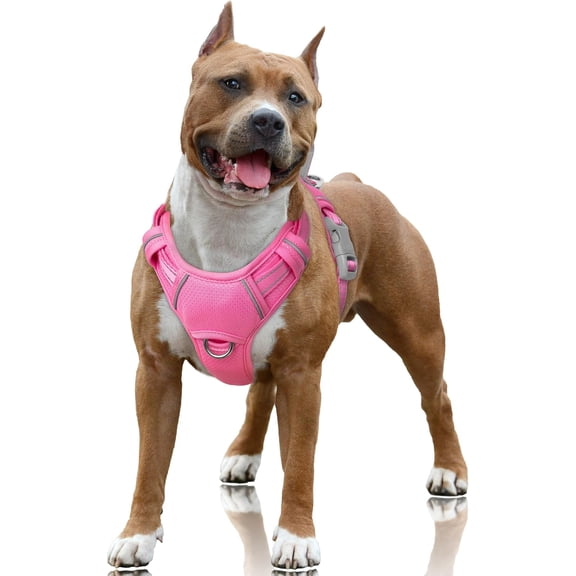 No Pull Dog Harness Large Reflective Dog Harness with Front Clip and Easy Control Handle for Walking Training Running with ID tag Pocket(Pink,L)