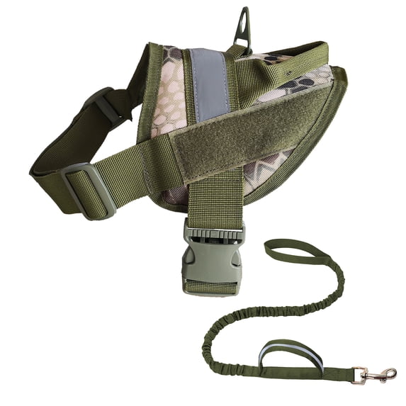 No Pull Dog Harness with Leash Set and 4 Pcs Free Tags/Patches,Reflective Soft Padded Vest with Easy Control Handle,Easy on Pet Harness for Running Walking Dogs( Green Camo harness + Leash, m )