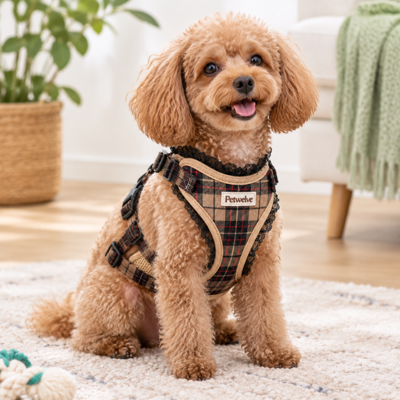 No Pull Dog Harness Plaid Lace Trim Small Sized Pet Vest(yellow S)