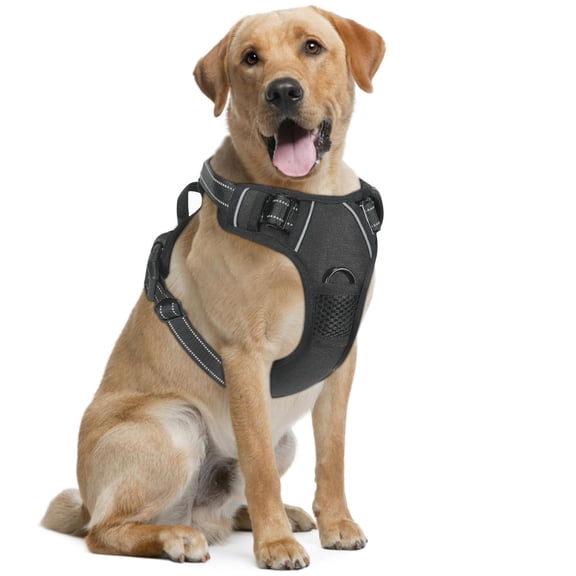 No Pull Dog Harness, Reflective Vest Harness with Reflective Strips and Control Handle, Adjustable Comfortable Lead Dog Harnesses with Dog Seat Belt for Small Medium Large Dogs, Black, L