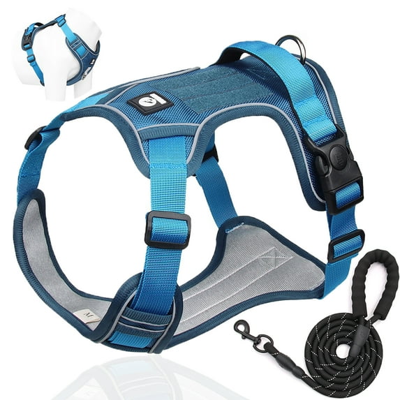 No Pull Dog Harness, Upgraded Reflective Adjustable Dog Vest Harness with Training Handle & 5FT Dog Leash, Easy Control and Walking, Pet Dog Harness for Small Medium Large Dogs