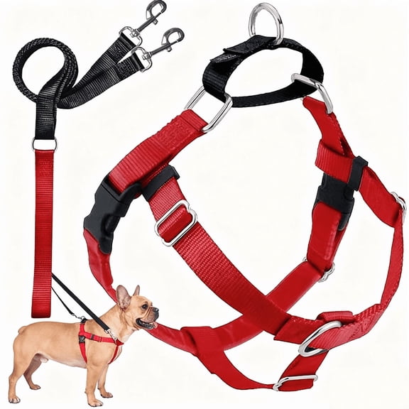 No-Pull Dog Harness and Leash Set, Front Clip Adjustable Vest with Handle for Control, Easy Walking Training(M,Red)