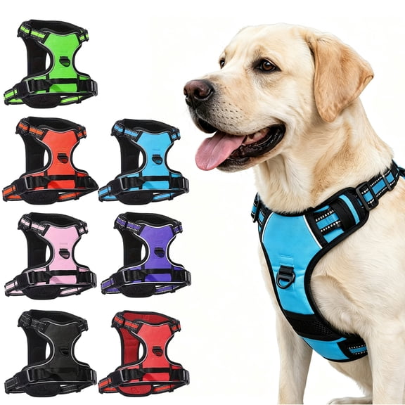 No Pull Dog Harness for Large Dogs with Breathable Mesh and Reflective Strips, Adjustable Vest Harness, Orange, for Walking and Training