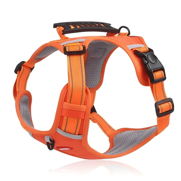 Dog No Pull Easy Control Handle Soft Breathable Reflective Adjustable Dog Harness (Orange XL)