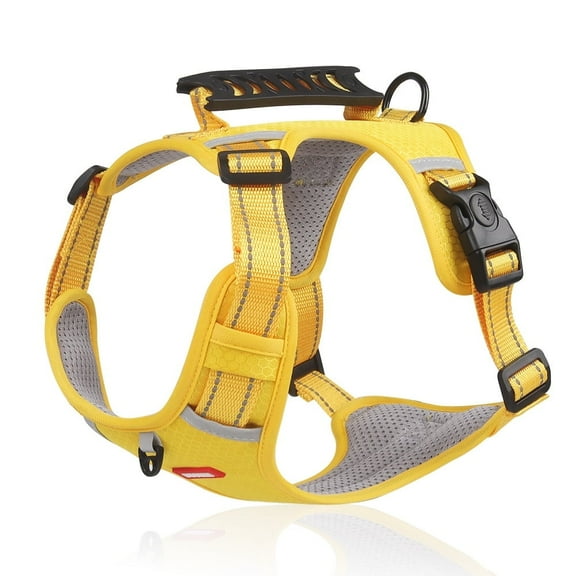 Dog No Pull Easy Control Handle Soft Breathable Reflective Adjustable Dog Harness (Yellow S)