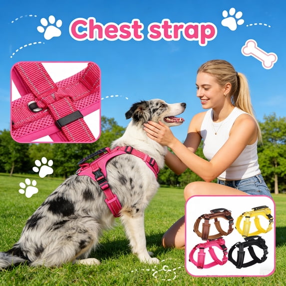 No Pull Dog Harness with Handle, Reflective Adjustable Pet Vest for Medium Large Dogs, Easy Control for Walking Running & Training (Yellow,L)
