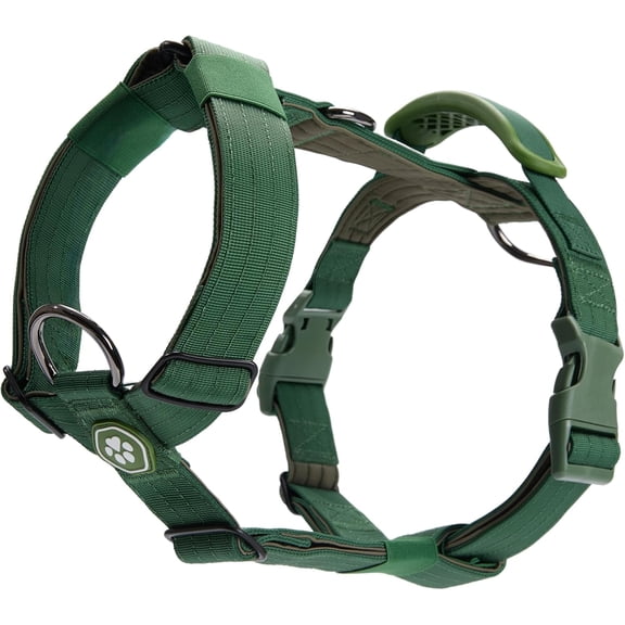 No Pull Dog Harness with Handle for Large Dogs, Heavy Duty Adjustable Y Shaped Padded Halter Design with Front Clip, Solid Green, Size L