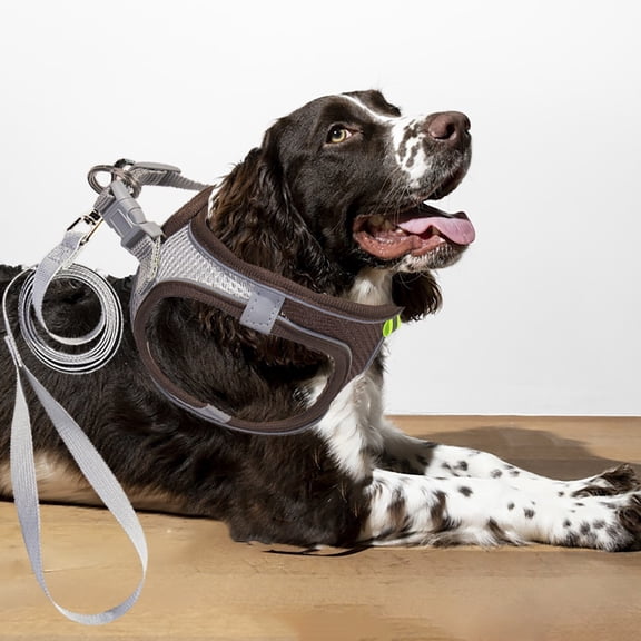 No Pull Dog Harness with Leash Reflective Escape Proof Vest Breathable Outdoor Walking Training Harness for Large Breed Dogs Brown - S
