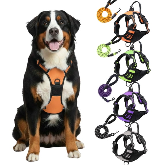 No-Pull Dog Harness with Leash – Soft Padded Vest for Large Dog, Easy On/Off, Adjustable No-Choke Walking Harness Orange XL