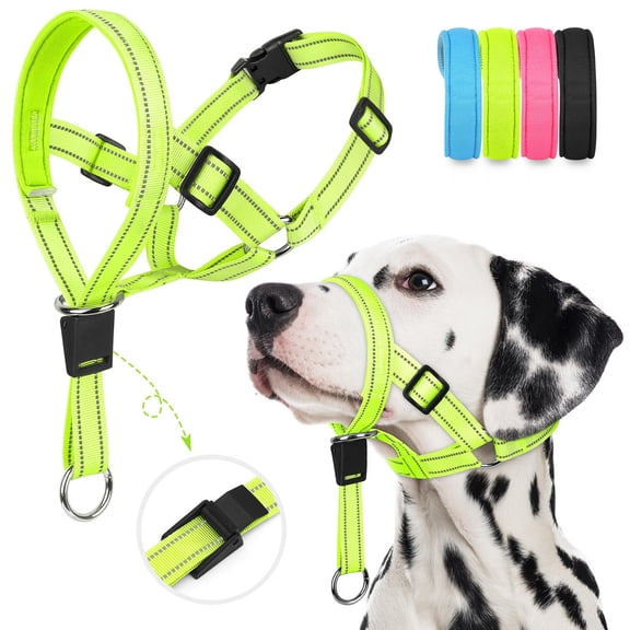 No-Pull Dog Head Collar, Adjustable Dog Muzzle Padded Head Halter Training Nose Leash, Easy Control for Walking (Blue,M)