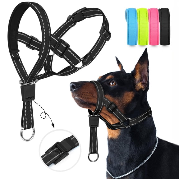 No-Pull Dog Head Halter - Adjustable Dog Muzzle Leash, Padded Head Collar for Dogs to Prevent Heavy Pulling On The Leash(Black,M)