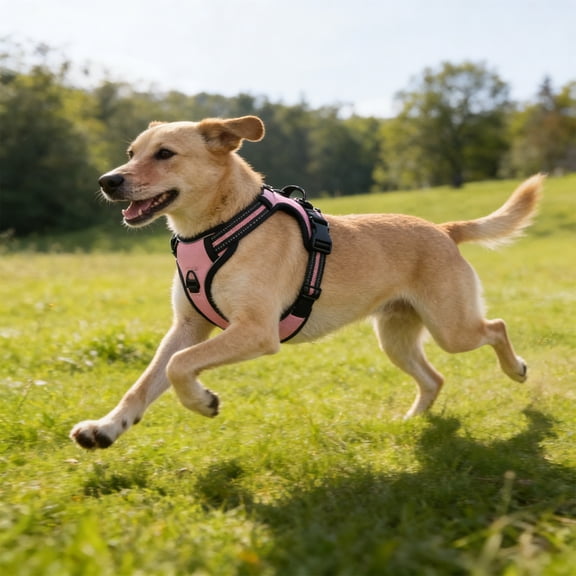 No-Pull Escape-Proof Dog Harness with Handle, Reflective Adjustable Mesh Vest for Large Dogs, Breathable Padded Training & Walking Harness, Pink