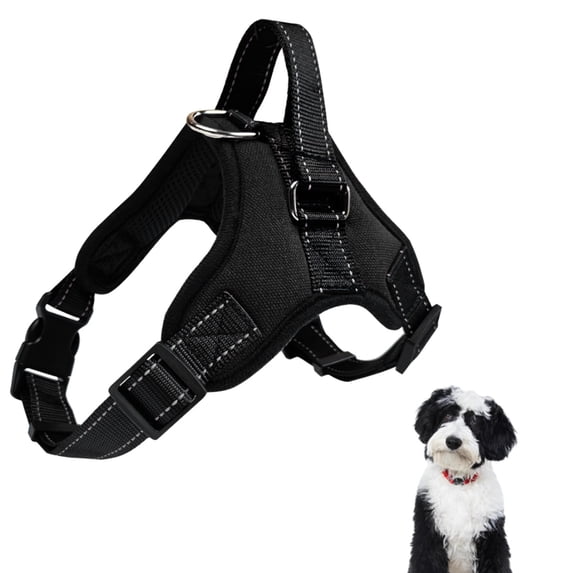 No-Pull Reflective Dog Vest, Breathable Adjustable Pet Harness with Handle for Outdoor Walking (Black)