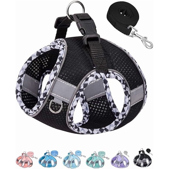 No-Pull Step-In Dog Harness & Leash Set for Small & Medium Dogs - Breathable Mesh Vest Harness with Reflective Strips for Walking & Training