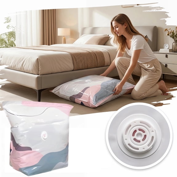 No-Pump Large Vacuum Storage Compression Bags, Large Cube Vacuum Seal Bags for Blankets, Reusable Space Saving Compression Bag for Jumbo Clothes Bedding, Off‑season Gear (L,6PC)