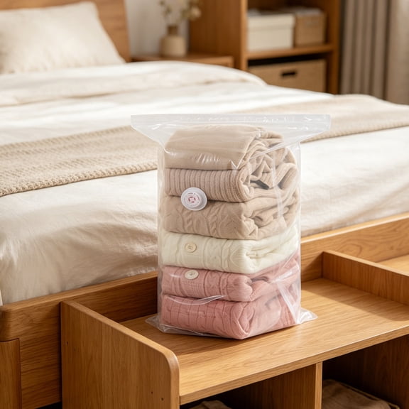No Pump Needed Vacuum Storage Bag, Compression Packing Space Saver Seal Bag for Clothing Bedding Comforters Blankets Pillows