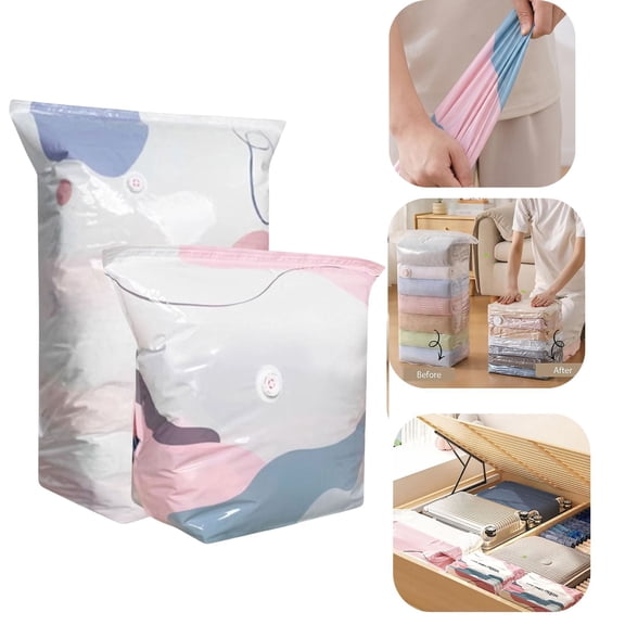 No-Pump Vacuum Storage Bags, 2026 New Cube Compression Space Saver Bags, Upgrade Large Storage Compression Bags No-Pump 3D Vacuum Storage Bags for Clothes, Comforters, Blankets(2pcs,ML)