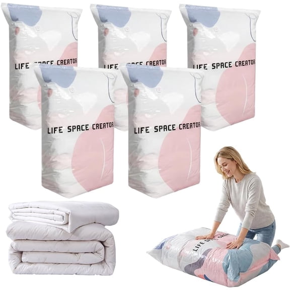 No-Pump Vacuum Storage Bags, 2026 New Cube Compression Space Saver Bags, Upgrade Large Storage Compression Bags No-Pump 3D Vacuum Storage Bags for Clothes, Comforters, Blankets (31.5 * 39.4-5PCS)