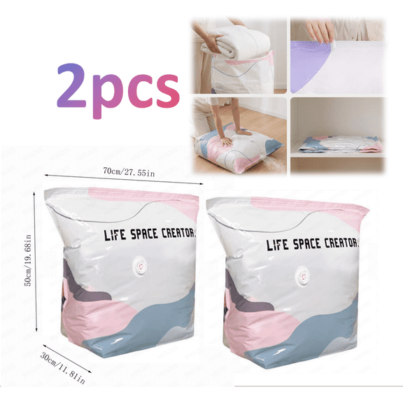 No-Pump Vacuum Storage Bags, 2026 New Cube Compression Space Saver Bags, Upgrade Large Storage Compression Bags No-Pump 3D Vacuum Storage Bags for Clothes, Comforters, Blankets (2pcs)