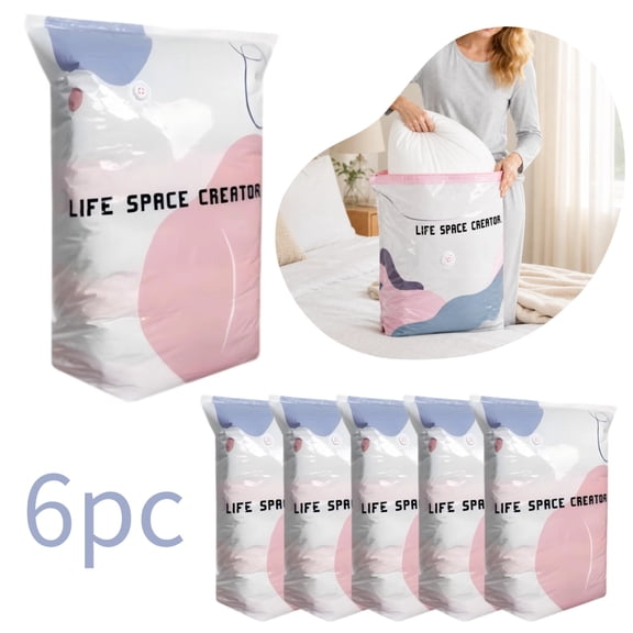 No-Pump Vacuum Storage Bags, 2026 New Cube Compression Space Saver Bags, Upgrade Large Storage Compression Bags No-Pump 3D Vacuum Storage Bags for Clothes, Blankets (27.5x11.8x19.7,6PC)
