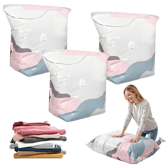 No-Pump Vacuum Storage Bags, 3Pack Heavy Duty Vacuum Bags, Press & Seal Airtight Seal for Comforters Blankets & Home Space Saving (28*20*12inch)