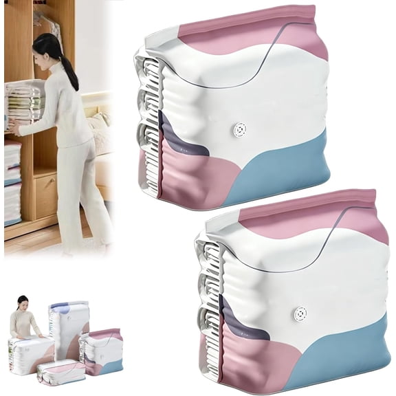 No-Pump Vacuum Storage Bags, Large Cube Compression Seal Bags for Blankets Comforters Bedding Clothes, Heavy Duty Reusable Closet Storage Organizer (2 Pcs, Clear)