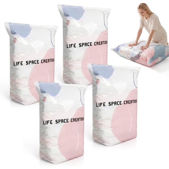 No-Pump Vacuum Storage Bags, Large Cube Space Saver Bags with Press & Seal Design for Clothes, Comforters, Blankets and Bedding