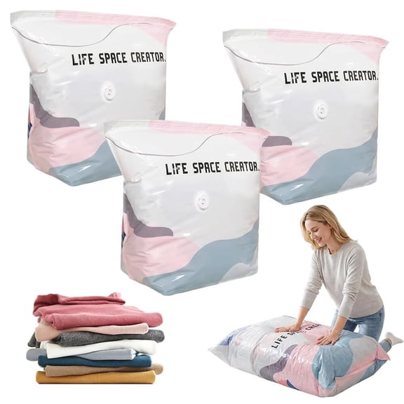 No-Pump Vacuum Storage Bags, Large Cube Space Saver Bags with Press & Seal Design for Clothes, Comforters, Blankets and Bedding