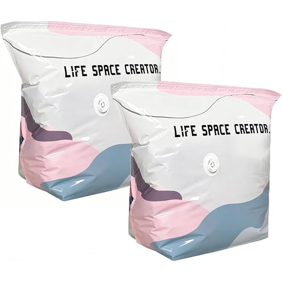 No‑Pump Vacuum Storage Bags, Large Cube Vacuum Seal Bags, Press & seal, No Pump Needed, for Jumbo Clothes Bedding,Comforters,Off‑Season Gear (L 2pcs)