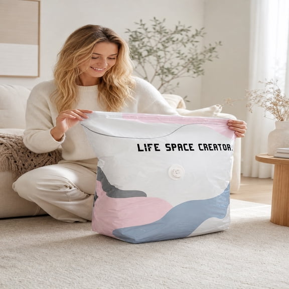 No‑Pump Vacuum Storage Bags, Large Cube Vacuum Seal Bags, Press and seal, No Pump Needed, for Jumbo Clothes, Bedding, Comforters, Off‑Season Gear, Versatile Storage