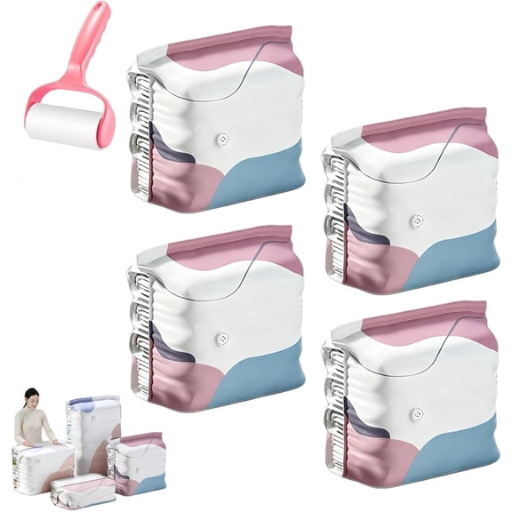 No‑Pump Vacuum Storage Bags, Large Heavy-Duty Compression Bags for Clothes & Bedding, Space-Saving Press & Seal Organizer, Perfect for Bulky Items (4 pcs XXL)