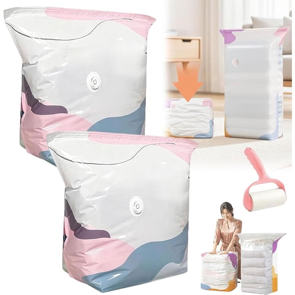 No-Pump Vacuum Storage Bags, Large Press & Seal Compression Bags for Clothes Bedding, Space Saver for Blankets Comforters