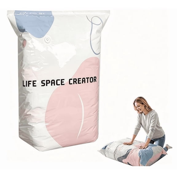No-Pump Vacuum Storage Bags - Press & Seal Reusable Space Saver Bags, Large Cube Compression Airtight Heavy Duty Clothes Bedding Comforters Blankets Travel Home Organization Dry (L)