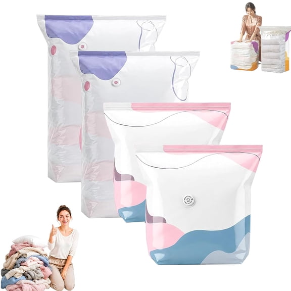 No-Pump Vacuum Storage Bags, Press & Seal Reusable Space Saver Bags, Large Cube Vacuum Seal Bags, No-Pump Large Vacuum Storage Compression Bags, for Clothing Storage