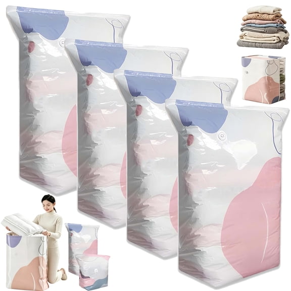 NoPump Vacuum Storage Bags,Press & seal, No Pump Needed,Large Cube Vacuum Seal Bags,Reusable Space Saving Compression Bag,Saves 80% Space,Keeps Clothes Dry & DustFree