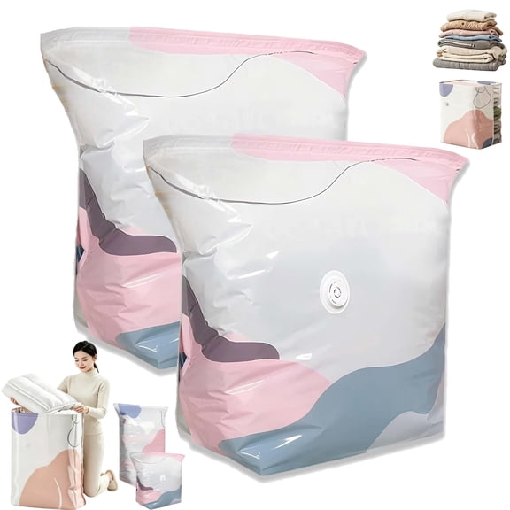 NoPump Vacuum Storage Bags,Press & seal, No Pump Needed,Large Cube Vacuum Seal Bags,Reusable Space Saving Compression Bag,Saves 80% Space,Keeps Clothes Dry & DustFree
