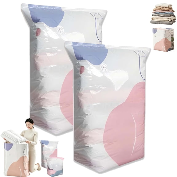 NoPump Vacuum Storage Bags,Press & seal, No Pump Needed,Large Cube Vacuum Seal Bags,Reusable Space Saving Compression Bag,Saves 80% Space,Keeps Clothes Dry & DustFree
