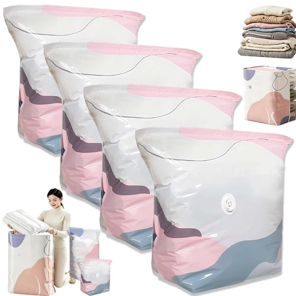 NoPump Vacuum Storage Bags,Press & seal, No Pump Needed,Large Cube Vacuum Seal Bags,Reusable Space Saving Compression Bag,Saves 80% Space,Keeps Clothes Dry & DustFree